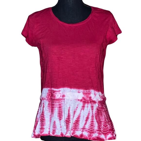 Style & Co Peplum Bleach Tie Dye Short Sleeve Cotton Top Women's Size XS - Picture 1 of 6